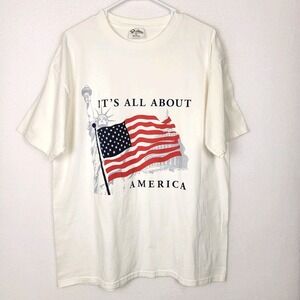 VTG 90s The Cotton Exchange USA Flag Graphic T-Shirt XL White Made USA Americana